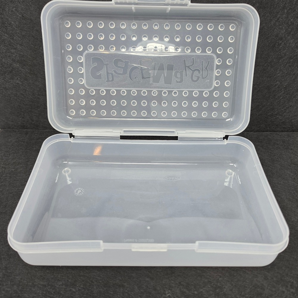 Vintage SpaceMaker Frosted Clear Pencil Box Case School Supply Organizer USA
